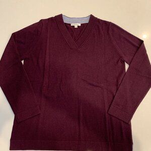 Mulberry Women's M Orvis Pullover Merino Wool V Neck Sweater Striped Detail Cuff